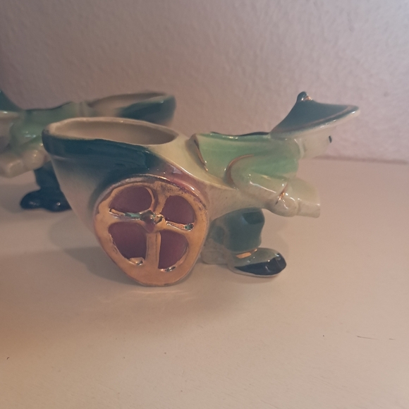 Vintage Set Shawnee Pottery Planter Asian Man Rickshaw Cart #539 USA Ceramic - Picture 5 of 13